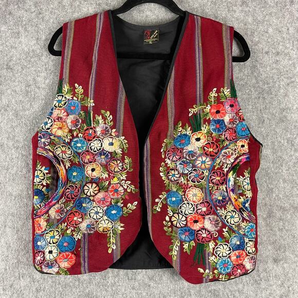 Casa Maya Guatemalan Vest Womens XL Floral Embroidery Huipil Boho Folk Artsy - Picture 1 of 14